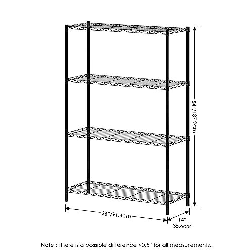 Furinno Wayar 4-Tier Metal Storage Shelf Rack, 36 x 14 x 54, Black