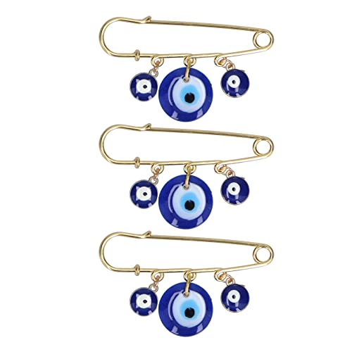 3pcs Evil Eye Stroller Pin for Baby Brooch Alloy, Clothing Pins 3 Blue Eye Pendants Golden Pin, Exquisite Multifunctional Safety Pins for Clothes Bag Scarf Decoration, Sewing Notions Supplies