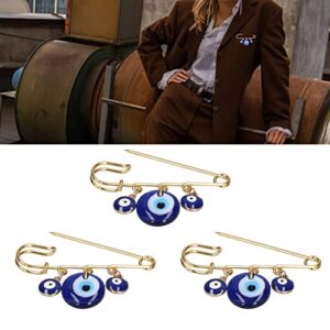 3pcs Evil Eye Stroller Pin for Baby Brooch Alloy, Clothing Pins 3 Blue Eye Pendants Golden Pin, Exquisite Multifunctional Safety Pins for Clothes Bag Scarf Decoration, Sewing Notions Supplies