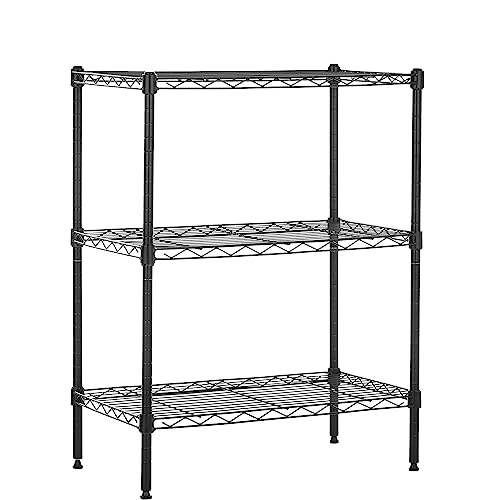 ANNECOSK 3-Tier Storage Shelves Adjustable, Metal Shelves for Storage Shelving Unit Wire Shelving Display Shelf for Kitchen Pantry 23" D x 13" W x 31.5" H-Black