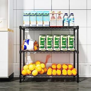 ANNECOSK 3-Tier Storage Shelves Adjustable, Metal Shelves for Storage Shelving Unit Wire Shelving Display Shelf for Kitchen Pantry 23" D x 13" W x 31.5" H-Black