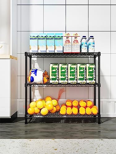 ANNECOSK 3-Tier Storage Shelves Adjustable, Metal Shelves for Storage Shelving Unit Wire Shelving Display Shelf for Kitchen Pantry 23" D x 13" W x 31.5" H-Black