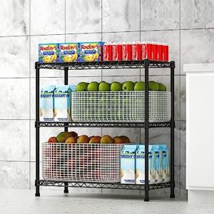 ANNECOSK 3-Tier Storage Shelves Adjustable, Metal Shelves for Storage Shelving Unit Wire Shelving Display Shelf for Kitchen Pantry 23" D x 13" W x 31.5" H-Black