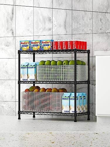 ANNECOSK 3-Tier Storage Shelves Adjustable, Metal Shelves for Storage Shelving Unit Wire Shelving Display Shelf for Kitchen Pantry 23" D x 13" W x 31.5" H-Black