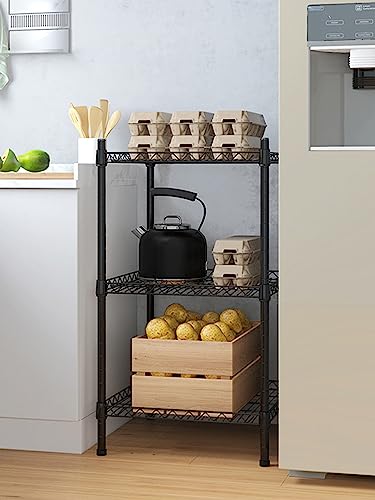 ANNECOSK 3-Tier Storage Shelves Adjustable, Metal Shelves for Storage Shelving Unit Wire Shelving Display Shelf for Kitchen Pantry 23" D x 13" W x 31.5" H-Black