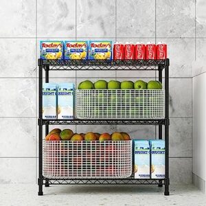 ANNECOSK 3-Tier Storage Shelves Adjustable, Metal Shelves for Storage Shelving Unit Wire Shelving Display Shelf for Kitchen Pantry 23" D x 13" W x 31.5" H-Black