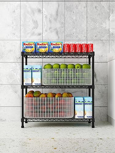 ANNECOSK 3-Tier Storage Shelves Adjustable, Metal Shelves for Storage Shelving Unit Wire Shelving Display Shelf for Kitchen Pantry 23" D x 13" W x 31.5" H-Black