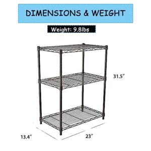 ANNECOSK 3-Tier Storage Shelves Adjustable, Metal Shelves for Storage Shelving Unit Wire Shelving Display Shelf for Kitchen Pantry 23" D x 13" W x 31.5" H-Black