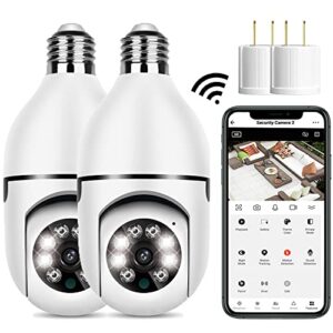 2pack light bulb security camera outdoor,2.4g wifi light socket security cameras 1080p,security wireless security camera outdoor/indoor,color night vision,twoway dialogue,motion tracking,cloud storage