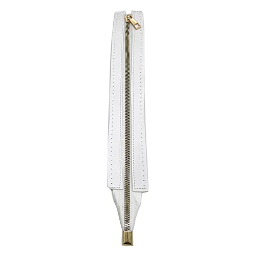 QHHVAIT 30cm PU Leather Zipper with Holes Metal Zipper DIY Zipper Replacement Hardware Zipper Accessories for Sewing Handbag Khaki