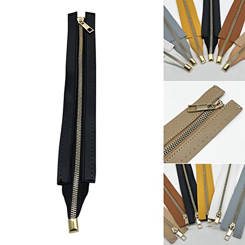 QHHVAIT 30cm PU Leather Zipper with Holes Metal Zipper DIY Zipper Replacement Hardware Zipper Accessories for Sewing Handbag Khaki