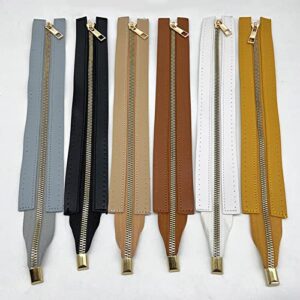 QHHVAIT 30cm PU Leather Zipper with Holes Metal Zipper DIY Zipper Replacement Hardware Zipper Accessories for Sewing Handbag Khaki