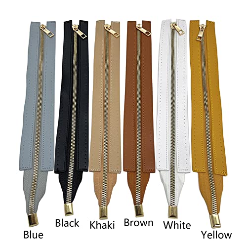 QHHVAIT 30cm PU Leather Zipper with Holes Metal Zipper DIY Zipper Replacement Hardware Zipper Accessories for Sewing Handbag Khaki