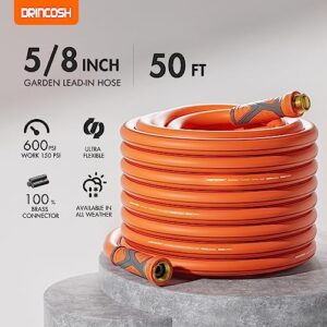 DRINCOSH Garden Hose 50 ft x 5/8", Lead-In Hose Ultra Durable Water Hose Lightweight Flexible Garden Hose With Swivel Grip Handle for All-weather Outdoor, Lawn, Car Wash, Backyard