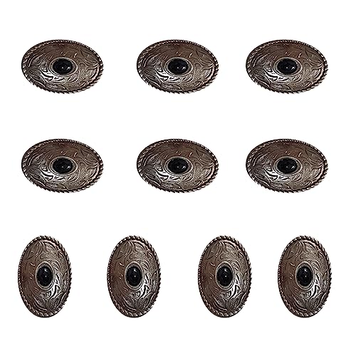 Kesvila 10 Pcs Turquoise Oval Leather Buckle Turquoise Metal Buckle Conchos Button Rivet Decorative Buckle Bag Decorative Buckles Leather Decorative Buckle for DIY Craft (Black)