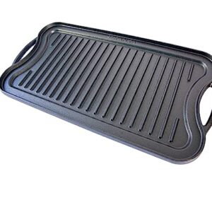 KANKA Cast Iron Griddle - 19.7in X 10.23in, Pre-seasoned, Rectangular, Reversible, Doublesided, Black, Includes Stainless Steel Chain Cleaner