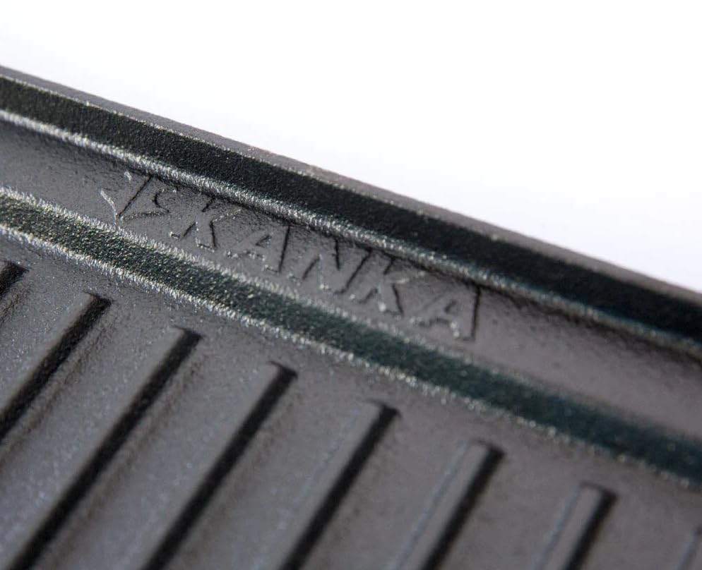 KANKA Cast Iron Griddle - 19.7in X 10.23in, Pre-seasoned, Rectangular, Reversible, Doublesided, Black, Includes Stainless Steel Chain Cleaner