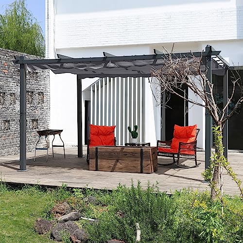 MUPATER 10'x 13' Aluminum Outdoor Pergola Gazebo with Sun Shade Canpony, Premium Pergola Garden Shelter with Retractable Canopy for Garden Porch Backyard,Grey
