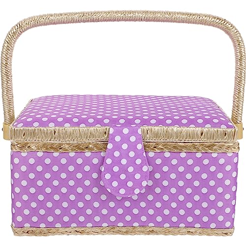 Sewing Storage Organizer with Lid Double-Layer Sewing Box Organizer Accessories Storage Bag Sewing Gifts for Kit, Scissors, Thread, Pins, Needles, Clips Purple