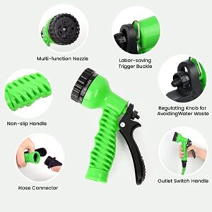 Expandable Garden Hose 50FT, Lightweight Water Pipe Water Hose with 7 Function Spray Nozzle, Portable Retractable Hose for Garden Yard Cleaning, Green