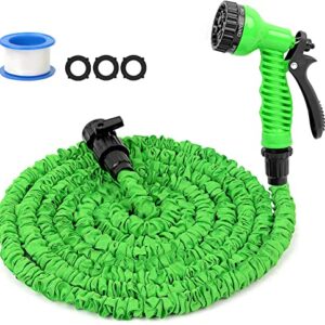 Expandable Garden Hose 50FT, Lightweight Water Pipe Water Hose with 7 Function Spray Nozzle, Portable Retractable Hose for Garden Yard Cleaning, Green