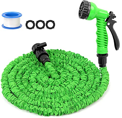 Expandable Garden Hose 50FT, Lightweight Water Pipe Water Hose with 7 Function Spray Nozzle, Portable Retractable Hose for Garden Yard Cleaning, Green