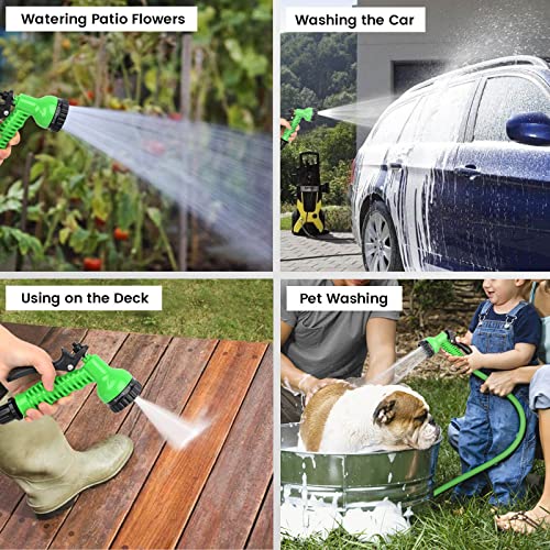 Expandable Garden Hose 50FT, Lightweight Water Pipe Water Hose with 7 Function Spray Nozzle, Portable Retractable Hose for Garden Yard Cleaning, Green