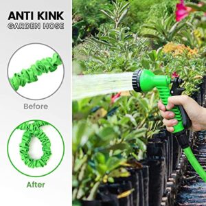 Expandable Garden Hose 50FT, Lightweight Water Pipe Water Hose with 7 Function Spray Nozzle, Portable Retractable Hose for Garden Yard Cleaning, Green