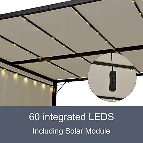 10 x 10 ft Pergola, Outdoor Pergola with Retractable Sun Shade Canopy and 60 Solar String Lights, Patio Metal Gazebo for BBQ, Party, Wedding, Patio, Backyard, Deck, Garden Beige