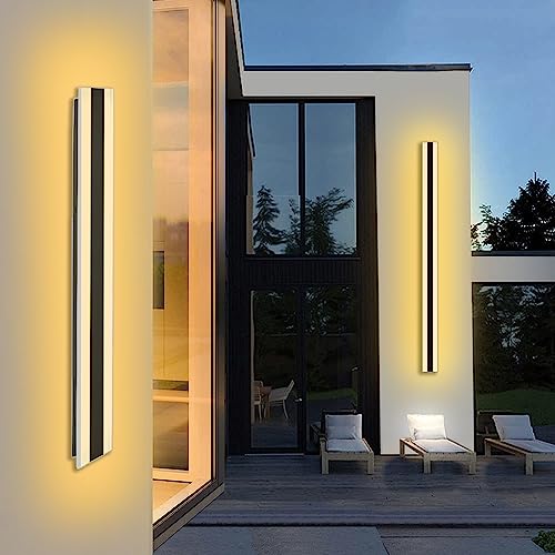 Long Outdoor/Indoor Strip Modern LED Wall Lighting Fixture Lamps, Waterproof IP65,UL MW Driver,Elegant Frosted White Acrylic, Black Aluminum Body (Warm, 48inch)