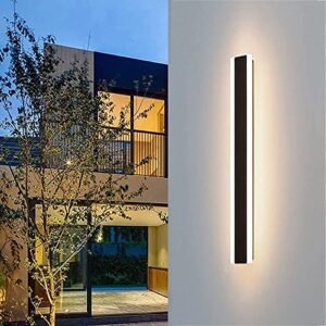 Long Outdoor/Indoor Strip Modern LED Wall Lighting Fixture Lamps, Waterproof IP65,UL MW Driver,Elegant Frosted White Acrylic, Black Aluminum Body (Warm, 48inch)