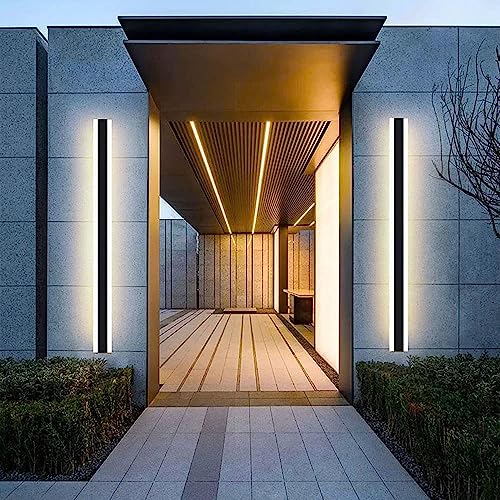 Long Outdoor/Indoor Strip Modern LED Wall Lighting Fixture Lamps, Waterproof IP65,UL MW Driver,Elegant Frosted White Acrylic, Black Aluminum Body (Warm, 48inch)