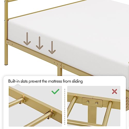 Yaheetech Metal Full Size Bed Frame, Platform Bed Frame, Mattress Foundation with Curved Design Headboard & Footboard, NO Box Spring Needed, Heavy-Duty Support, Easy Assembly, Full,Antique Gold