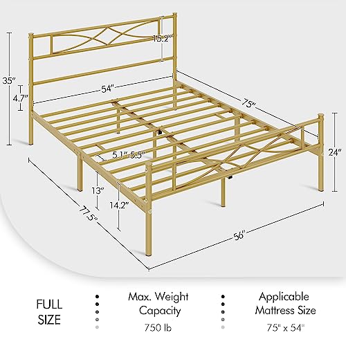 Yaheetech Metal Full Size Bed Frame, Platform Bed Frame, Mattress Foundation with Curved Design Headboard & Footboard, NO Box Spring Needed, Heavy-Duty Support, Easy Assembly, Full,Antique Gold