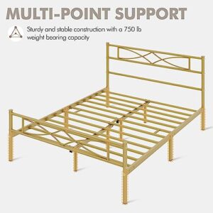 Yaheetech Metal Queen Size Bed Frame, Platform Bed Frame, Mattress Foundation with Curved Design Headboard & Footboard, NO Box Spring Needed, Heavy-Duty Support, Easy Assembly, Queen,Antique Gold