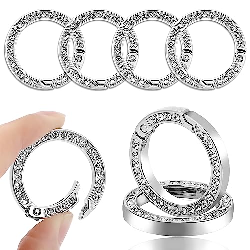 Rhinestone Spring O Rings,10 Pack Key Ring Clips Round Carabiner Metal Round Spring Buckle Silver Keychain Rings Zinc Alloy Spring Rings Metal O Rings for Keychain,Backpack,Shoulder Bag,Pet Harness