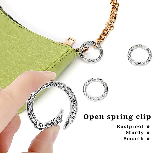 Rhinestone Spring O Rings,10 Pack Key Ring Clips Round Carabiner Metal Round Spring Buckle Silver Keychain Rings Zinc Alloy Spring Rings Metal O Rings for Keychain,Backpack,Shoulder Bag,Pet Harness