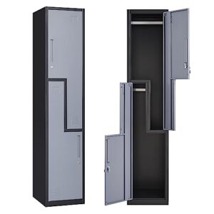bynsoe metal locker l shape with 2 doors employees locker storage cabinet locker school hospital gym locker requires assembly (black grey)