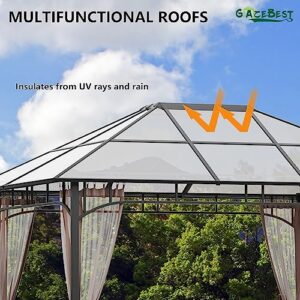 LATTOY 10' X 12' Permanent Hardtop Gazebo, Outdoor Polycarbonate Roof Pavilion Pergola Canopy for Patio, Garden