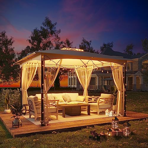 LATTOY Metal Patio Gazebo 10'x12' Waterproof Canopy Shelter with Double Roof and Steel Frame pergola Instant Shade Canopy Tent with Mosquito Nettings for Patio,Garden,Yard