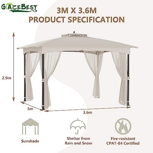 LATTOY Metal Patio Gazebo 10'x12' Waterproof Canopy Shelter with Double Roof and Steel Frame pergola Instant Shade Canopy Tent with Mosquito Nettings for Patio,Garden,Yard