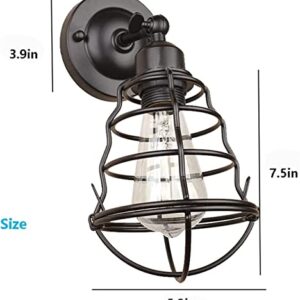 Industrial Metal Wall Sconce, Wire Cage Wall Lamp, Adjustable Vintage Black Wall Light, Outdoor Indoor Wall Lantern, Modern Vanity Light, Farmhouse Lighting Fixture for Bedroom Garage Porch Kitchen