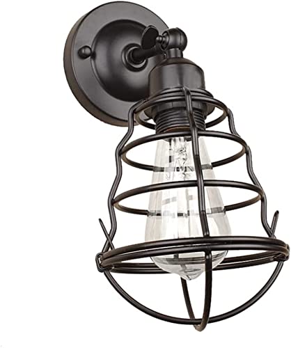 Industrial Metal Wall Sconce, Wire Cage Wall Lamp, Adjustable Vintage Black Wall Light, Outdoor Indoor Wall Lantern, Modern Vanity Light, Farmhouse Lighting Fixture for Bedroom Garage Porch Kitchen
