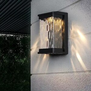 aclblk led black outdoor wall lantern with water glass ip54 waterproof exterior wall light 18w 3000k farmhouse modern outside front porch light wall sconce for garage porch doorway garden entryway