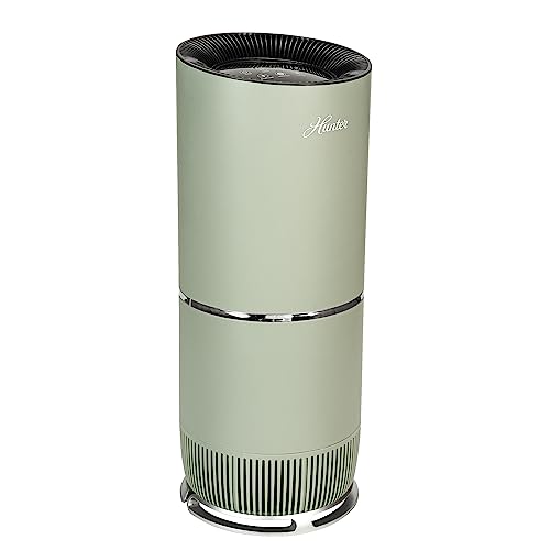 Hunter Fan Company HP670 True HEPA Air Purifier for Allergies, Removes Dust, Smoke, Mold, and Pollen, Covers up to 195 Sq. Ft., Digital Tall Tower, Sage