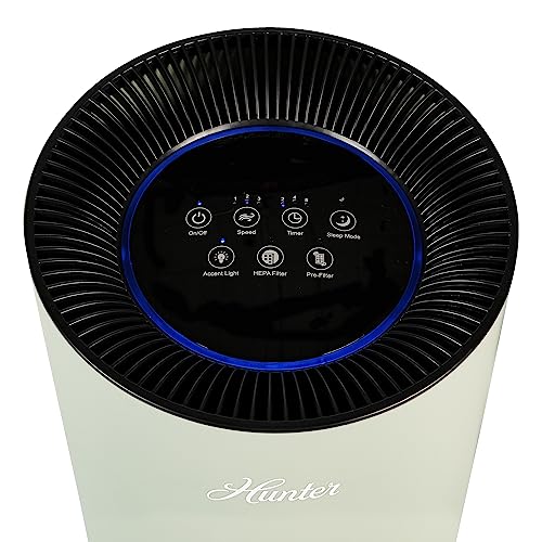 Hunter Fan Company HP670 True HEPA Air Purifier for Allergies, Removes Dust, Smoke, Mold, and Pollen, Covers up to 195 Sq. Ft., Digital Tall Tower, Sage