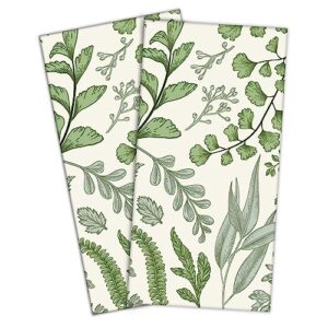 green leaves hand towels for bathroom decorative bath towels soft absorbent kitchen hand towels bathroom hand towels set for home kitchen bathroom decor (set of 2, 13.8x27.6 in) (green leaves)