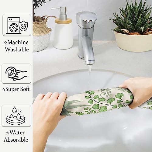 Green Leaves Hand Towels for Bathroom Decorative Bath Towels Soft Absorbent Kitchen Hand Towels Bathroom Hand Towels Set for Home Kitchen Bathroom Decor (Set Of 2, 13.8x27.6 In) (Green Leaves)