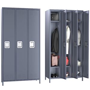 gangmei latest version 3 doors metal storage locker combination, 72" steel storage lockers for employees, lockable storage cabinet for home, gym, school, office. assembly required (3 doors, black)