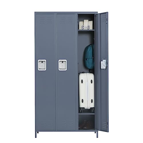 GangMei Latest Version 3 Doors Metal Storage Locker Combination, 72" Steel Storage Lockers for Employees, Lockable Storage Cabinet for Home, Gym, School, Office. Assembly Required (3 Doors, Black)